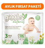 Giggles Natural 3 Numara Göbek Oyuntulu Cırtlı Bebek Bezi 116'lı