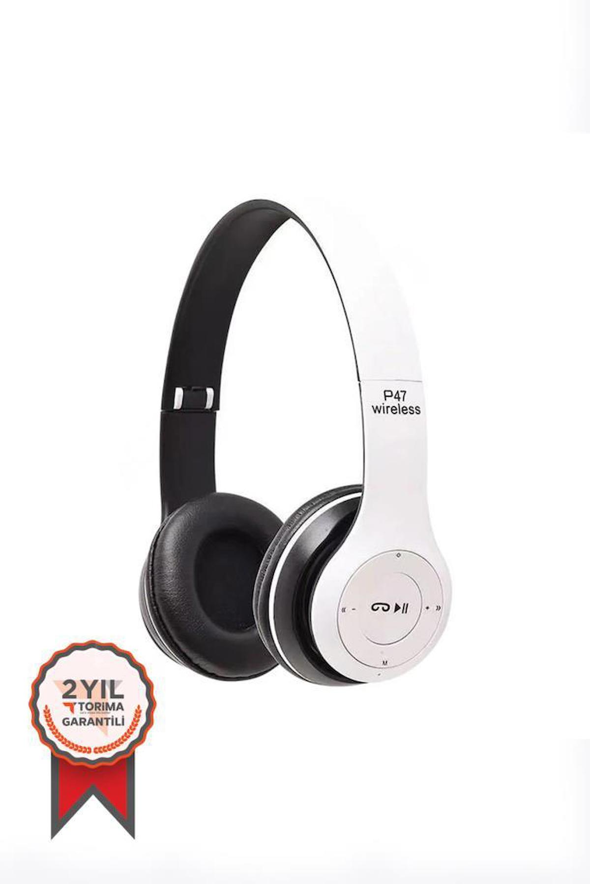 Torima P47 Android & iOS Uyumlu 5 Kablosuz Kulak Üstü Bluetooth Kulaklık Beyaz
