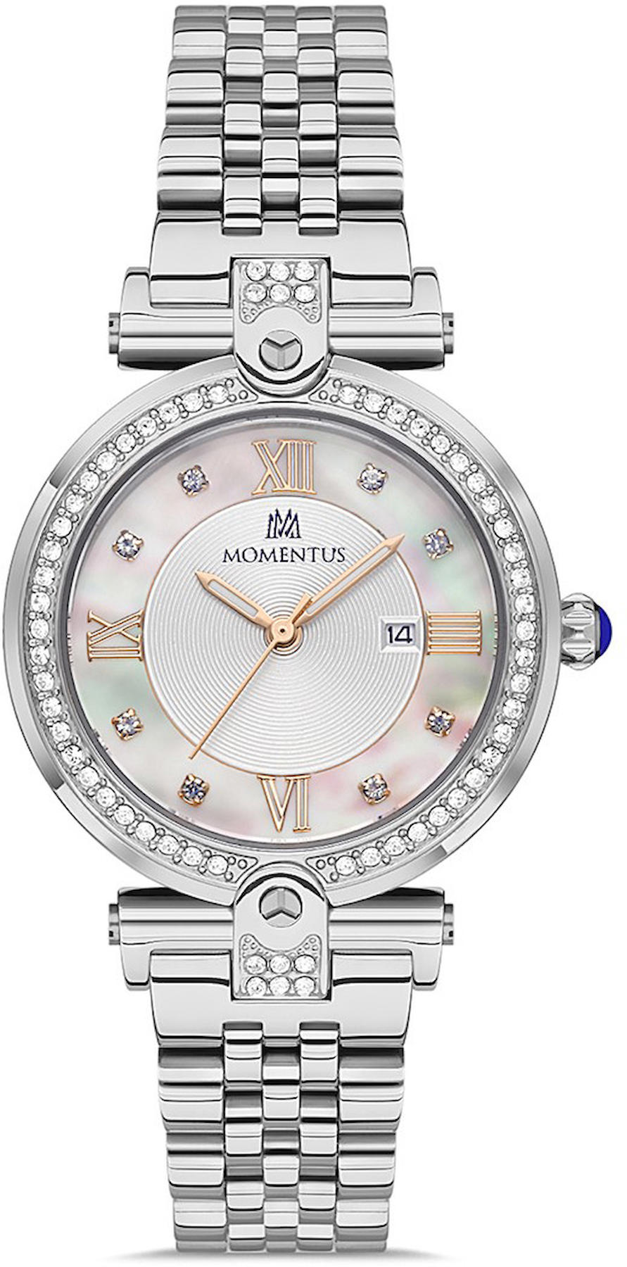 Momentus SS249S-02SR Takvimli 32 mm Gri Çelik Kordon Analog Kadın Kol Saati