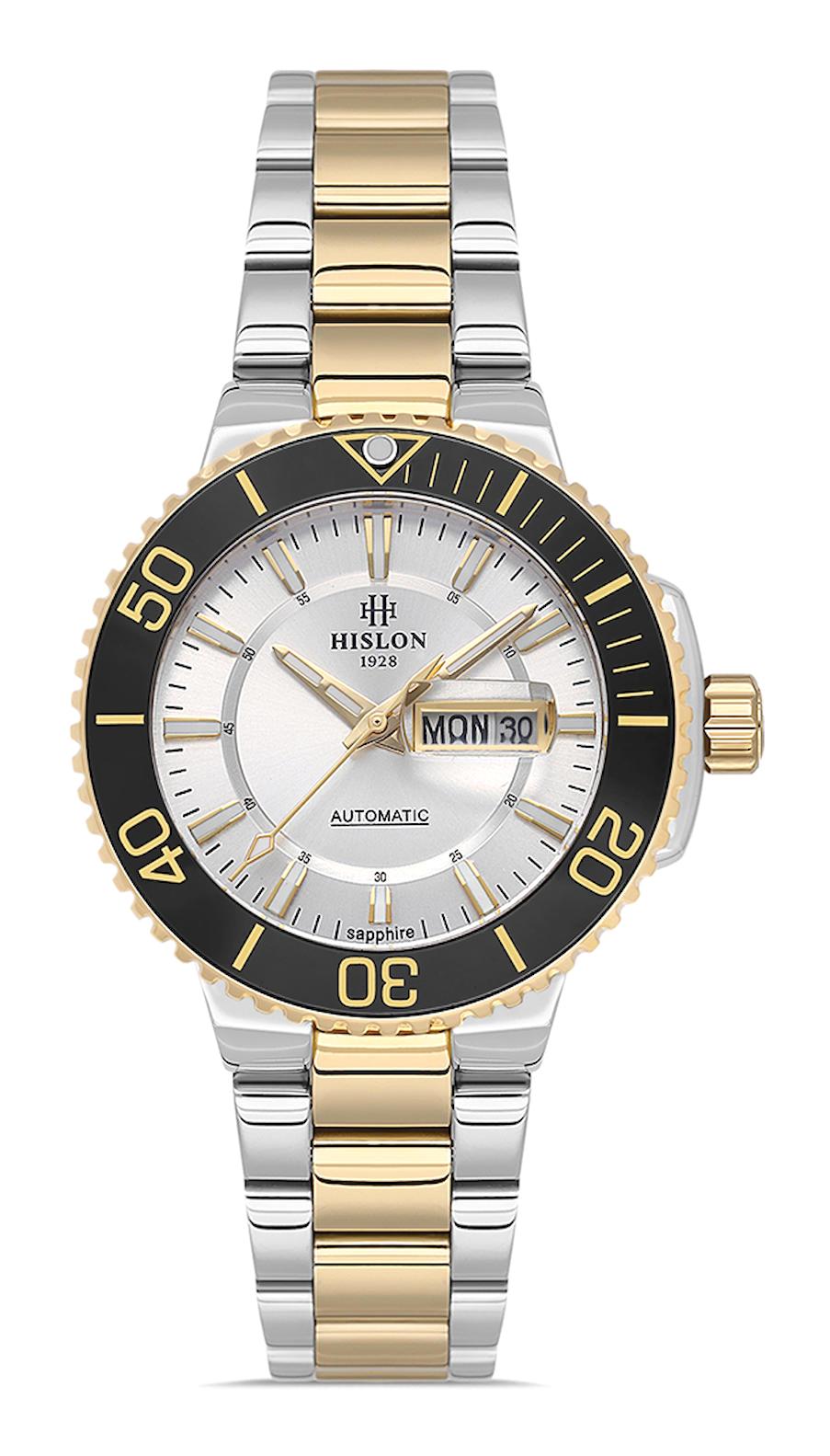 Hislon QD137T-02SG Takvimli 33 mm Altın-Gri Çelik Kordon Analog Kadın Kol Saati