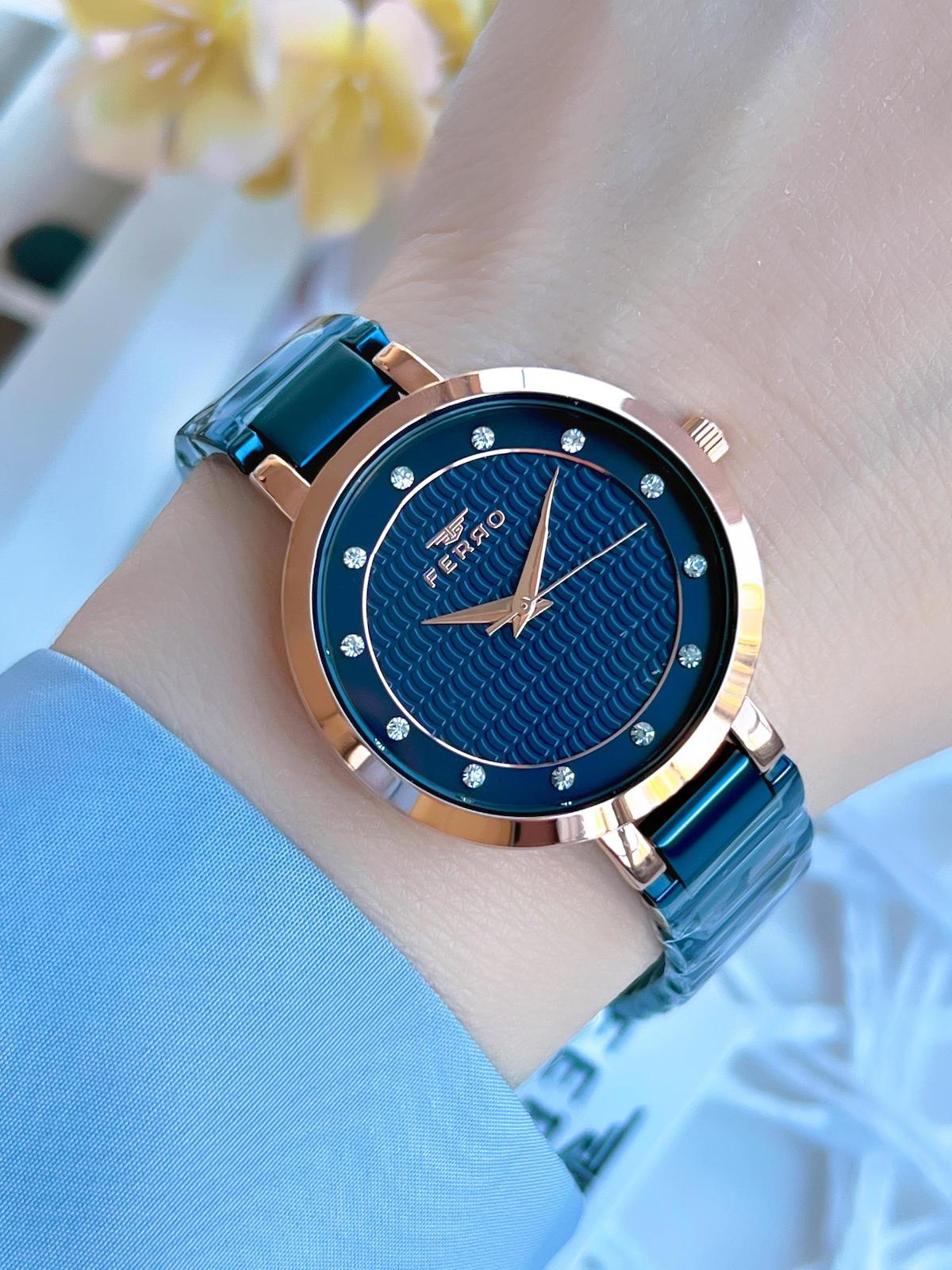 Ferro BF81969AW. 36 mm Lacivert Çelik Kordon Analog Kadın Kol Saati