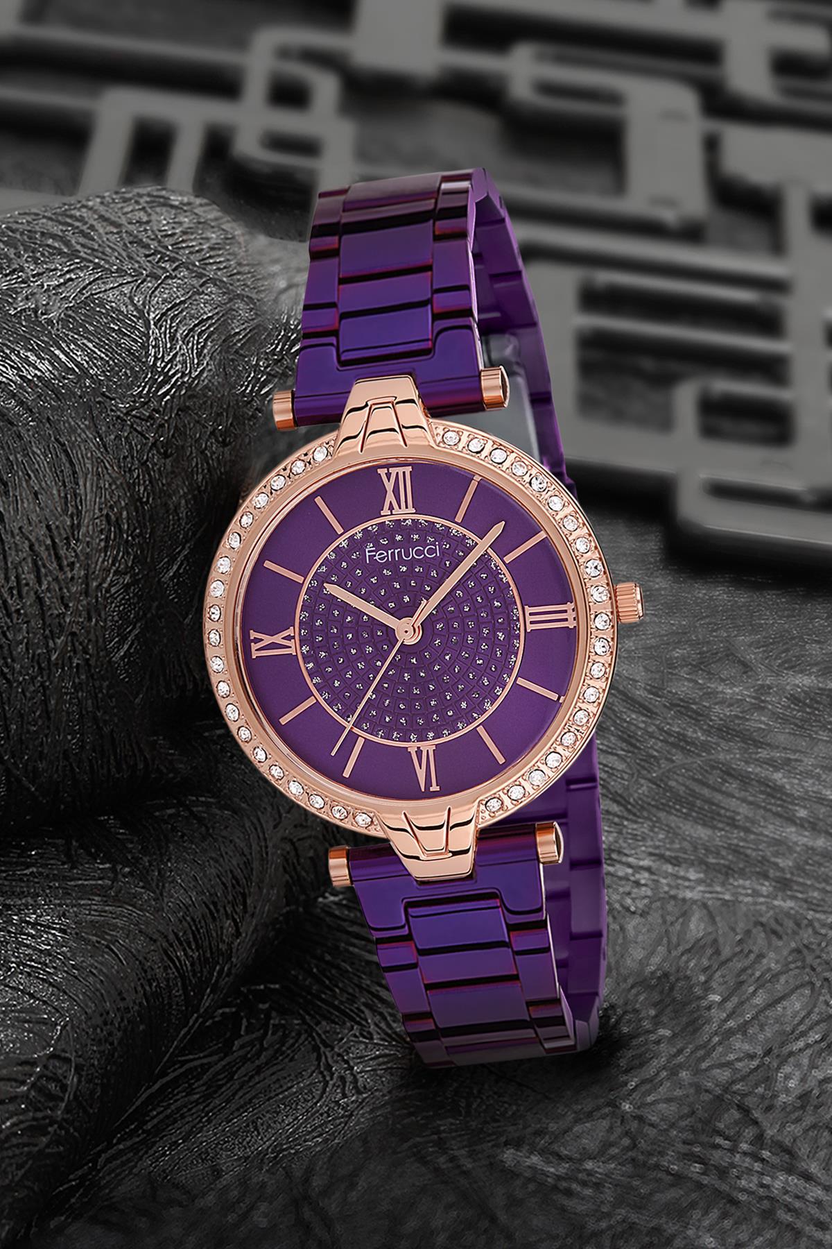 Ferrucci 9FM2386 38 mm Mor Metal Kordon Analog Kadın Kol Saati