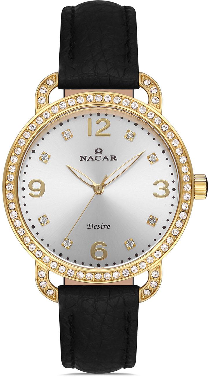 Nacar 10-3931033-DSL1S 38 mm Siyah Deri Kordon Analog Kadın Kol Saati