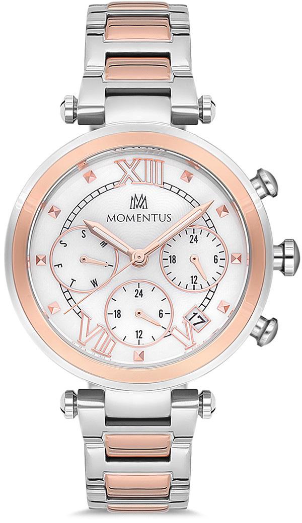 Momentus CS378T-02SR Takvimli 36 mm Gri-Rose Gold Çelik Kordon Analog Kadın Kol Saati