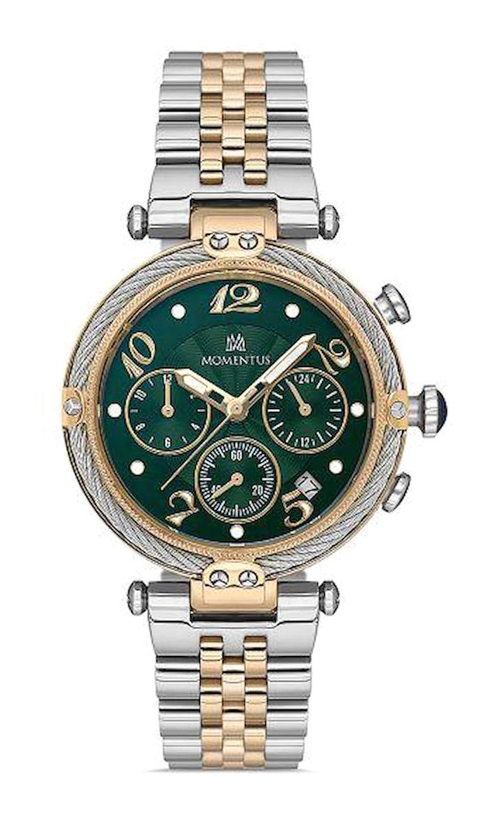Momentus CS387S-02SS Takvimli 38 mm Altın-Gri Metal Kordon Analog Kadın Kol Saati