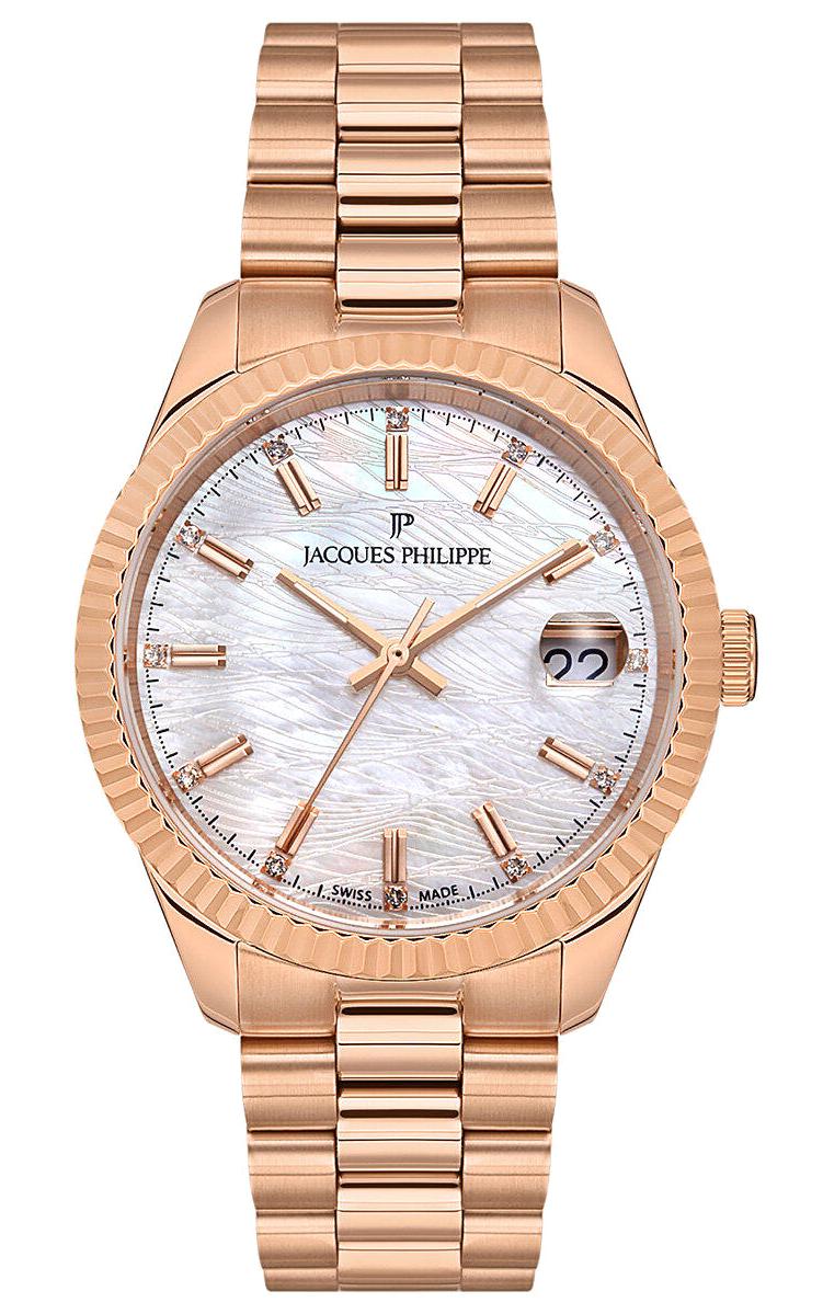 Jacques Philippe JPQLS243385 Takvimli 36 mm Rose Gold Çelik Kordon Analog Kadın Kol Saati