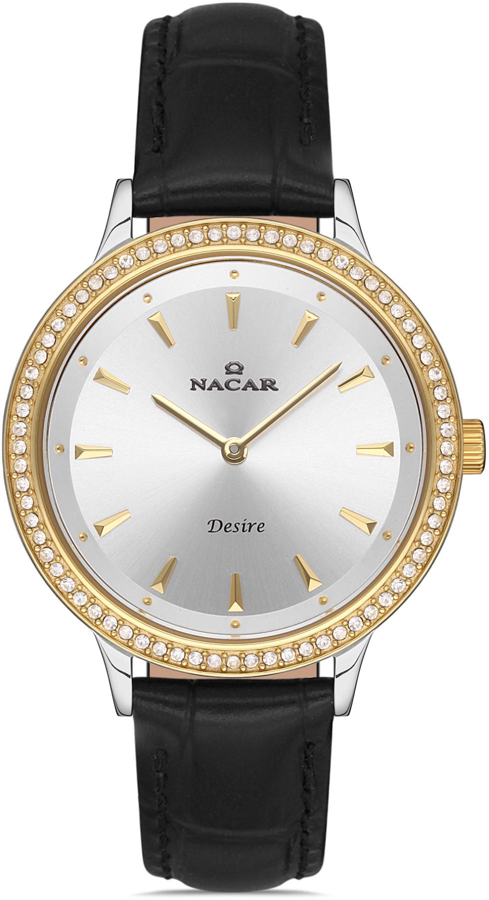 Nacar 10-3931036-CSL1S 37 mm Siyah Deri Kordon Analog Kadın Kol Saati