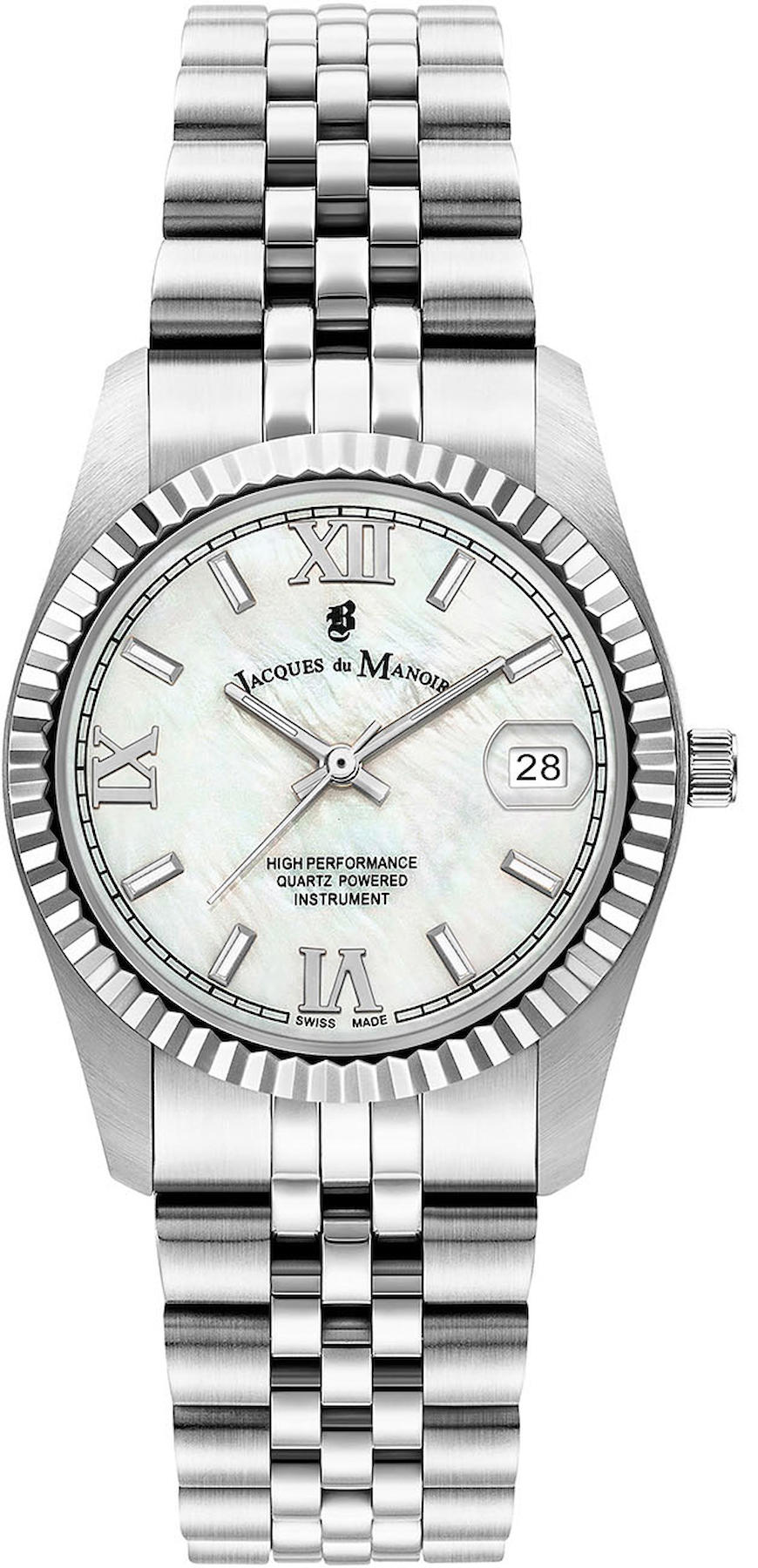 Jacques Du Manoir JWL01301 Takvimli 34 mm Gri Çelik Kordon Analog Kadın Kol Saati