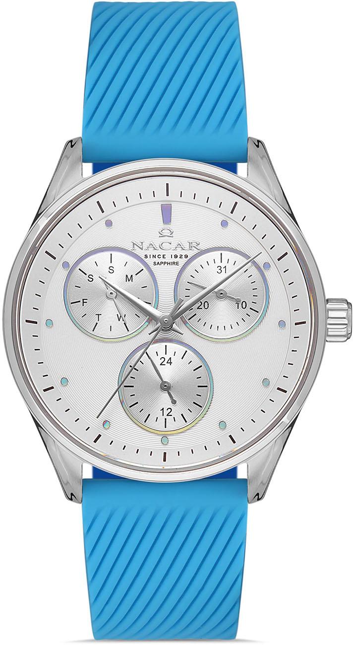 Nacar 34-39B267-ASS3 Takvimli 36 mm Mavi Silikon Kordon Analog Kadın Kol Saati