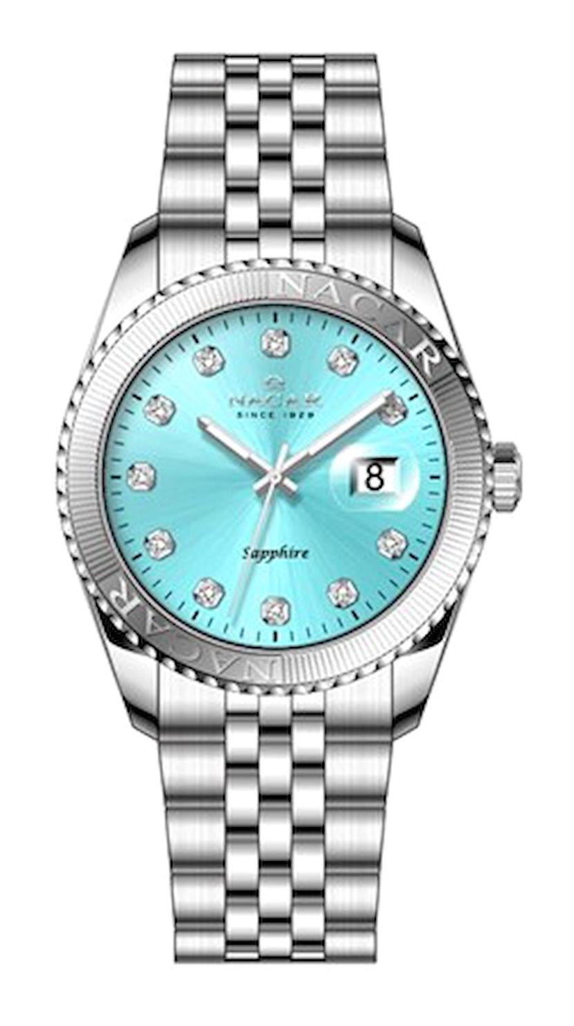 Nacar NC33-398351-AUMS Takvimli 33 mm Gri Çelik Kordon Analog Kadın Kol Saati