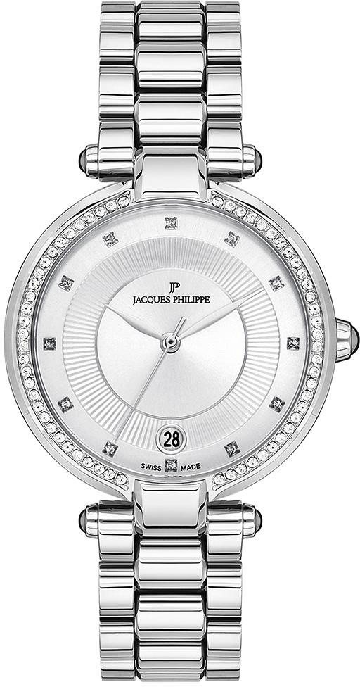 Jacques Philippe JPQLS081326 Takvimli 36 mm Gri Çelik Kordon Analog Kadın Kol Saati