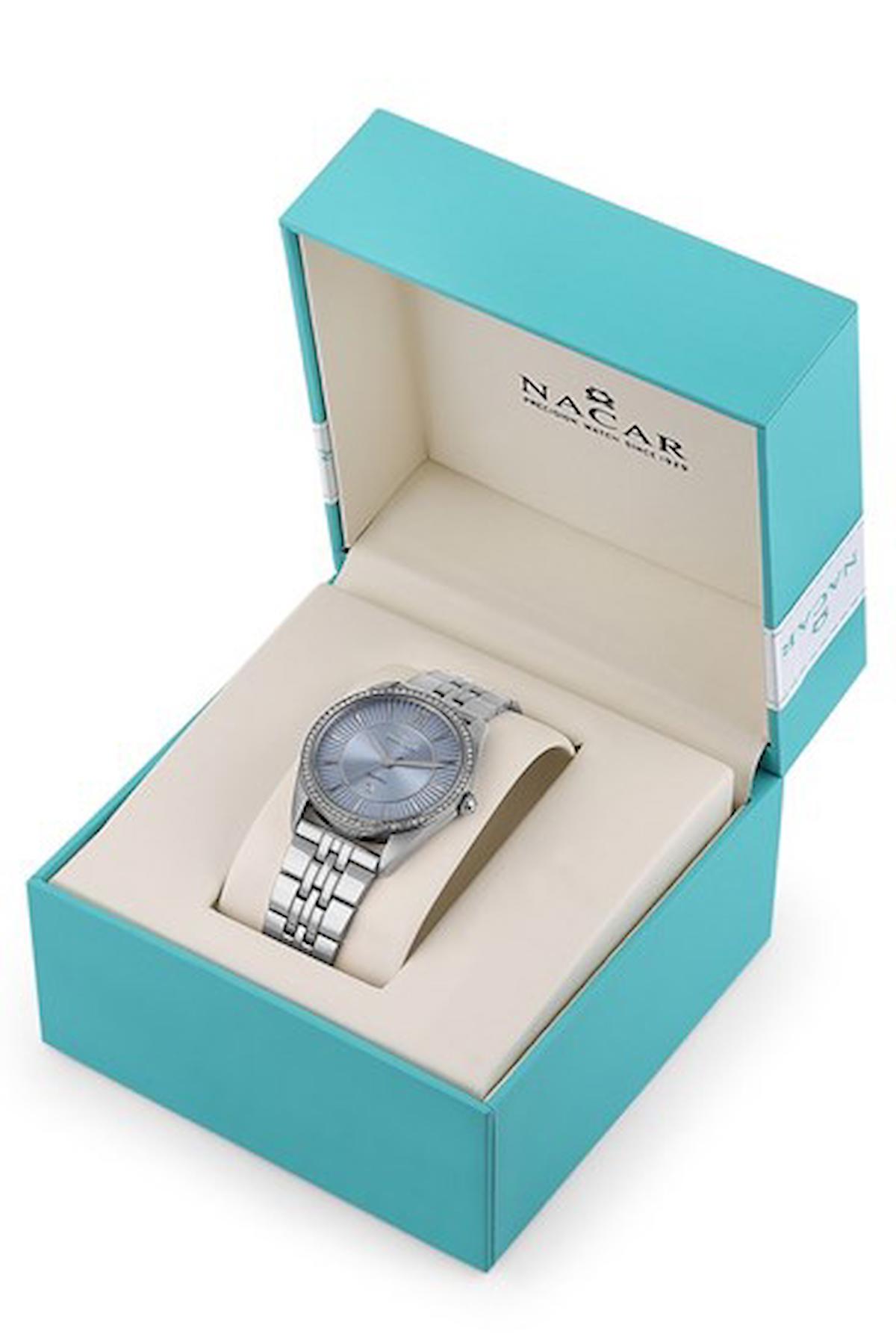 Nacar NC34-39B677-ALMS Takvimli 33 mm Gri Çelik Kordon Analog Kadın Kol Saati