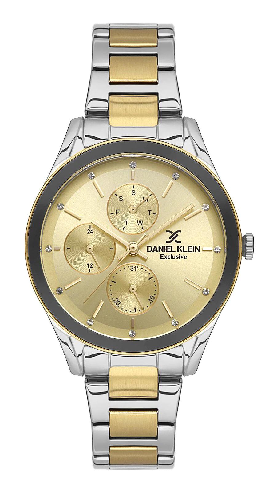 Daniel Klein DK.1.13506.4 Takvimli 35 mm Altın-Gri Metal Kordon Analog Kadın Kol Saati