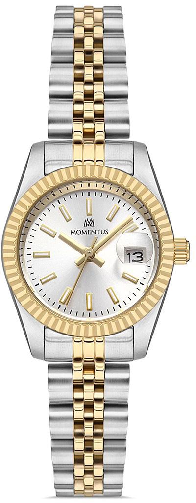 Momentus CW135T-02SG Takvimli 26 mm Altın-Gri Çelik Kordon Analog Kadın Kol Saati
