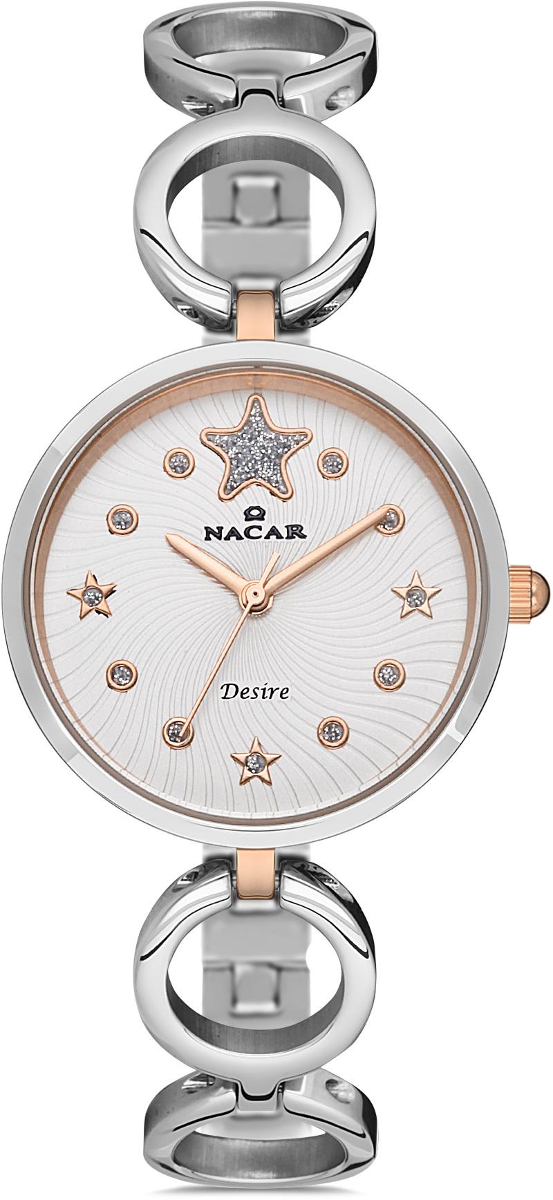 Nacar 10-3931034-ESM 30 mm Gri-Rose Gold Metal Kordon Analog Kadın Kol Saati