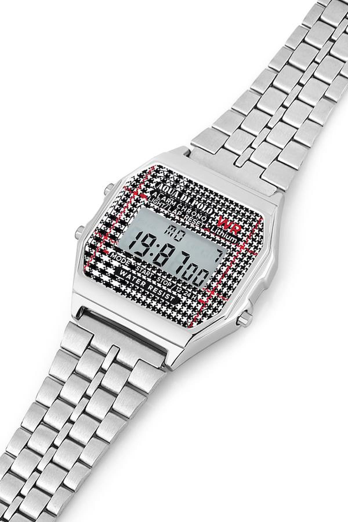 Aqua Di Polo APWA065710 Takvimli 30 mm Gri Metal Kordon Dijital Kadın Kol Saati