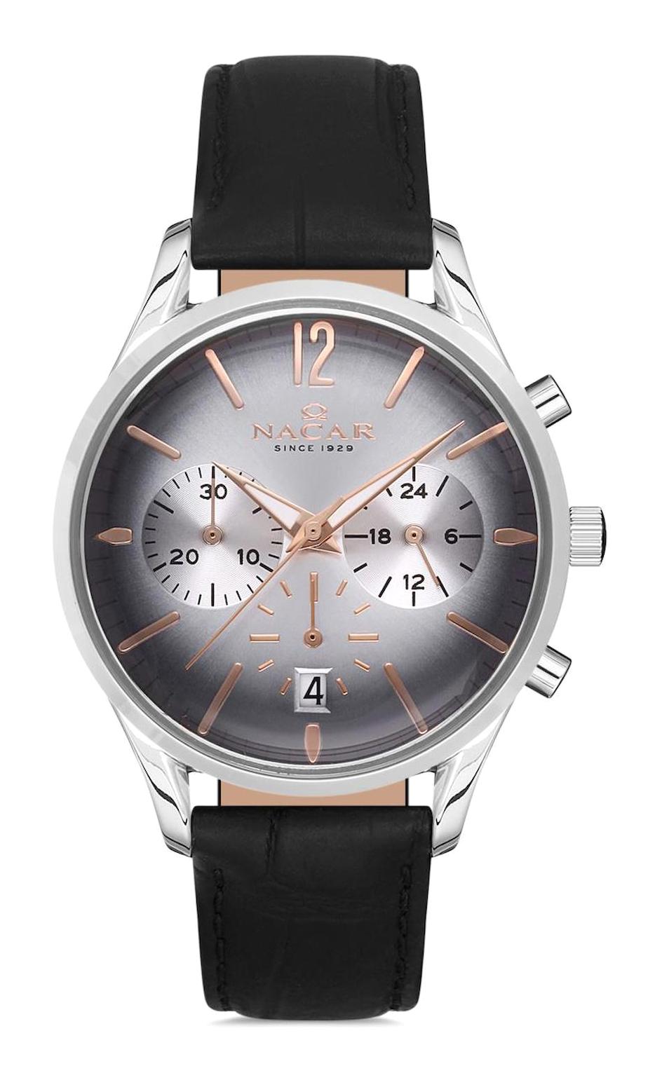 Nacar NC25-390167-AGRL1 Takvimli 38 mm Siyah Deri Kordon Analog Kadın Kol Saati