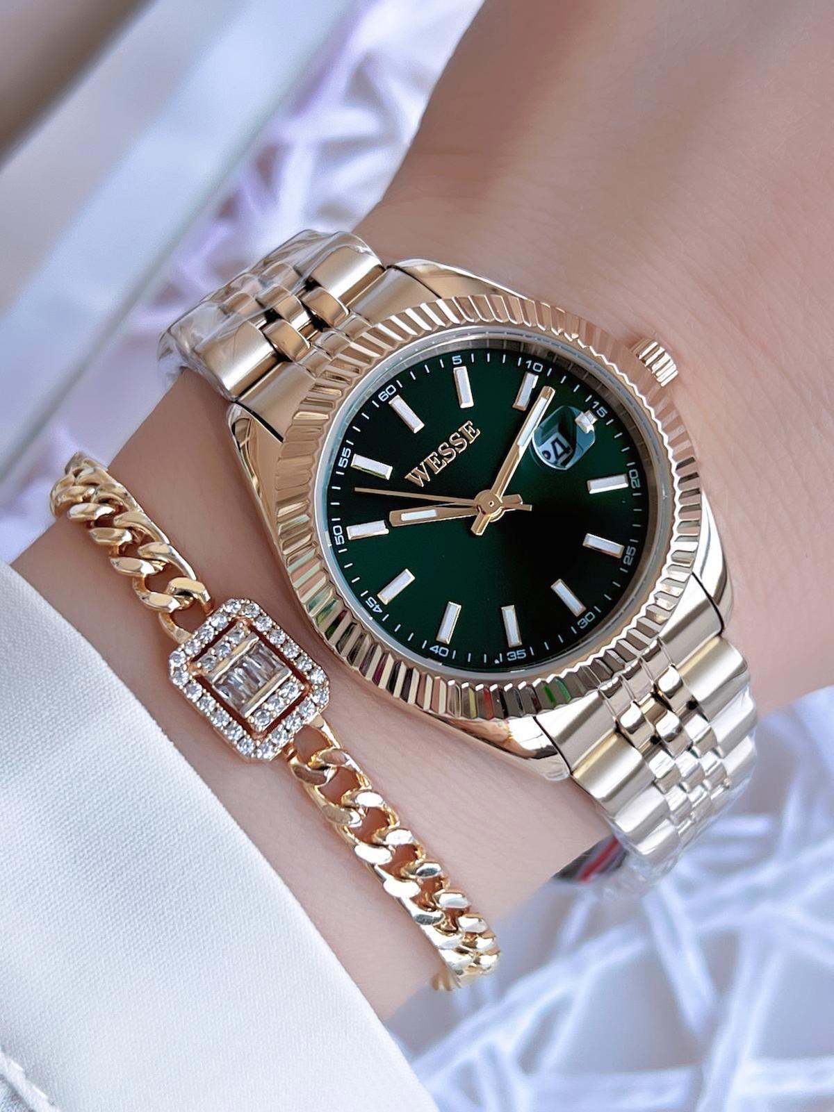 Wesse WWL1115.02 Takvimli 40 mm Altın Çelik Kordon Analog Kadın Kol Saati