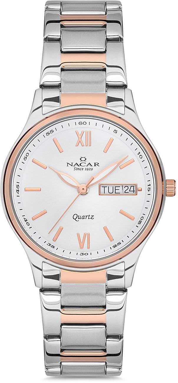 Nacar 31-39B155-EWM Takvimli 33 mm Gri-Rose Gold Metal Kordon Analog Kadın Kol Saati