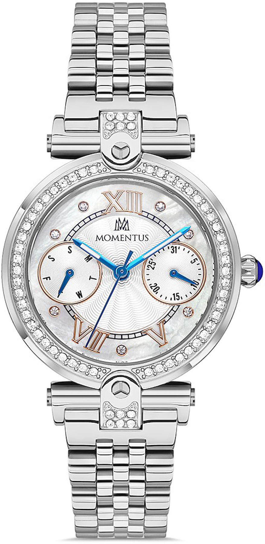 Momentus SS246S-02SS Takvimli 32 mm Gri Çelik Kordon Analog Kadın Kol Saati