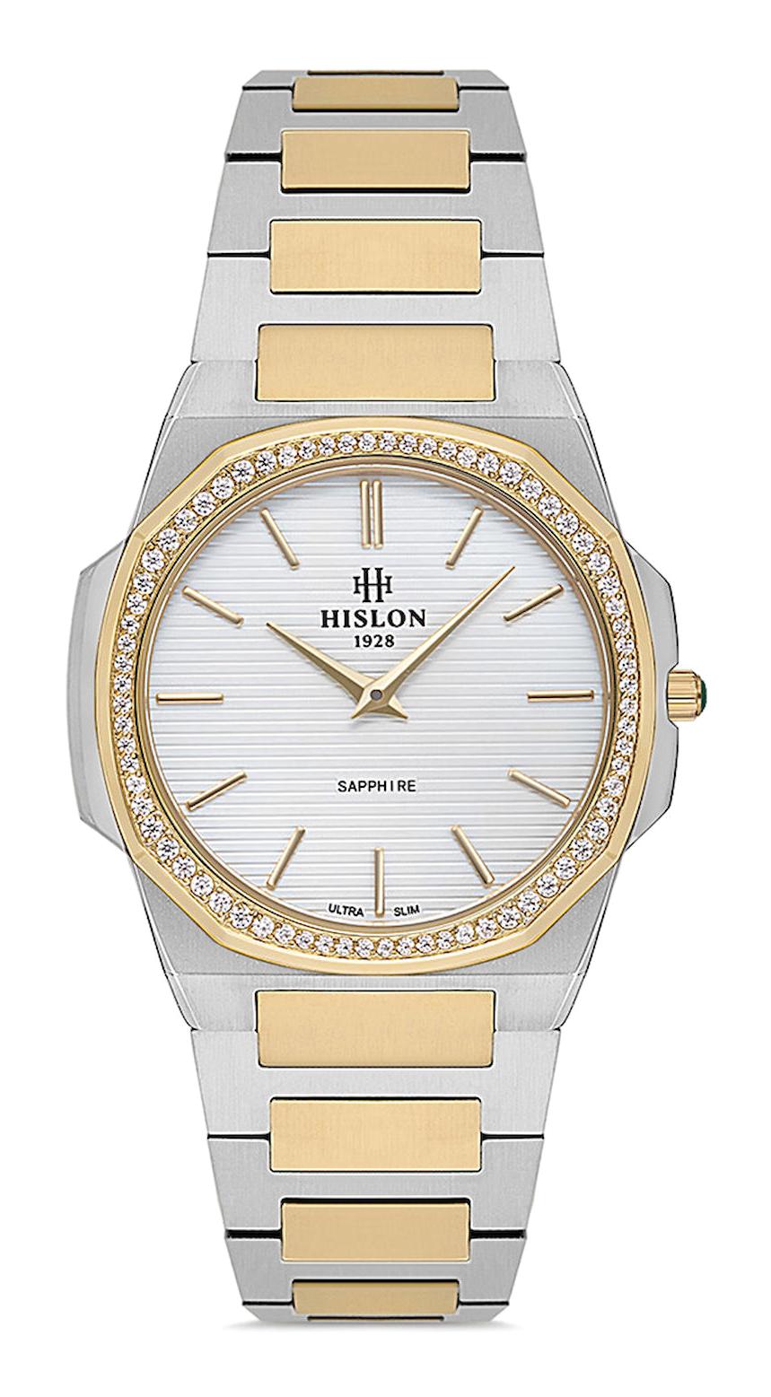 Hislon QL127T-02ST 32 mm Altın-Gri Çelik Kordon Analog Kadın Kol Saati