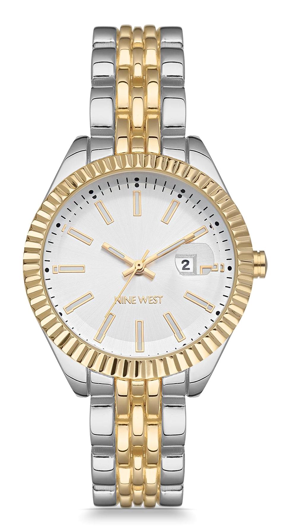 Nine West NW-2661SVTT Takvimli 36 mm Altın-Gri Metal Kordon Analog Kadın Kol Saati