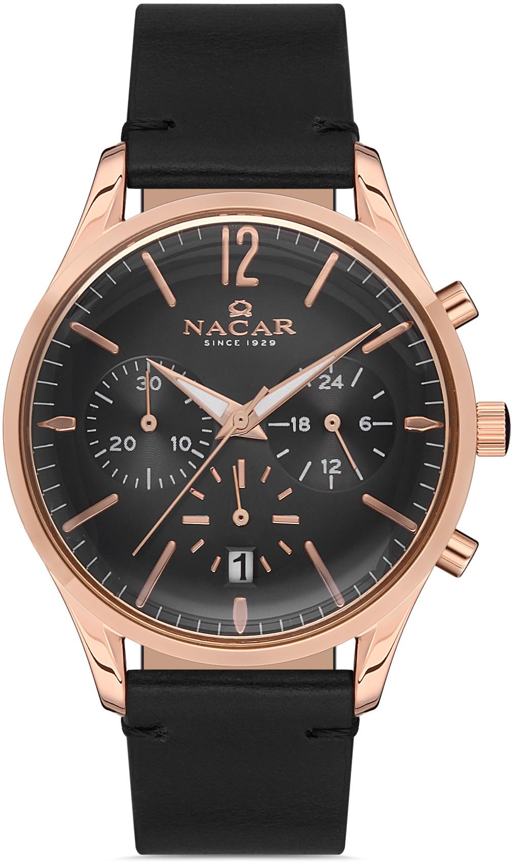 Nacar 25-390167-RBL1 Takvimli 38 mm Siyah Deri Kordon Analog Kadın Kol Saati