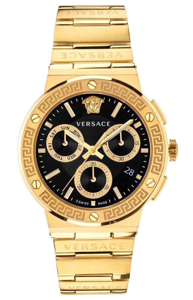 Versace VRSCVEZ900421 Takvimli 43 mm Altın Çelik Kordon Analog Kadın Kol Saati