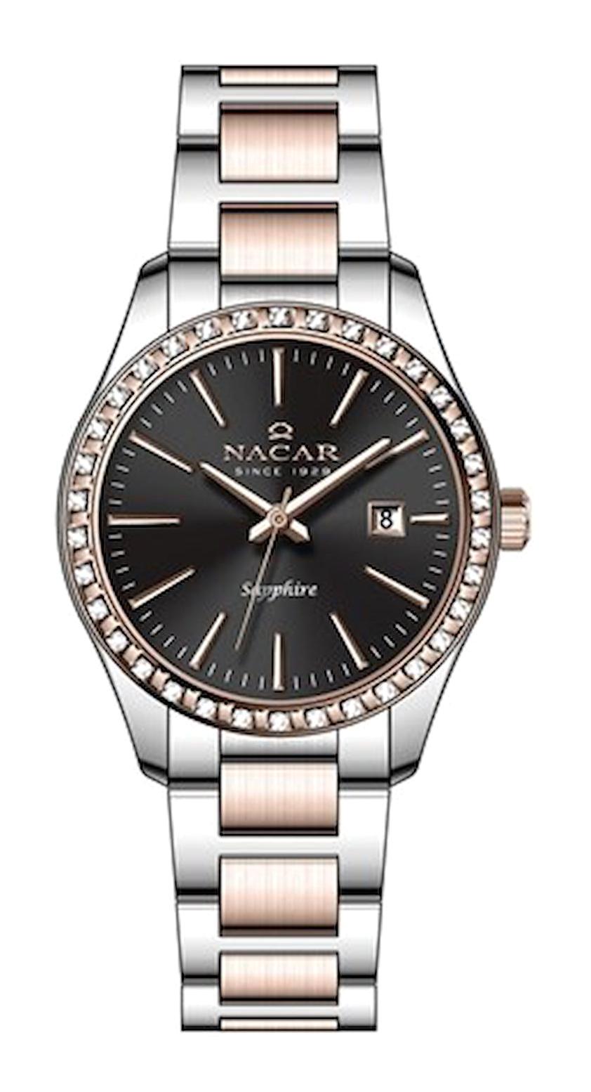 Nacar NC33-398305-EGMS Takvimli 32 mm Gri-Rose Gold Çelik Kordon Analog Kadın Kol Saati