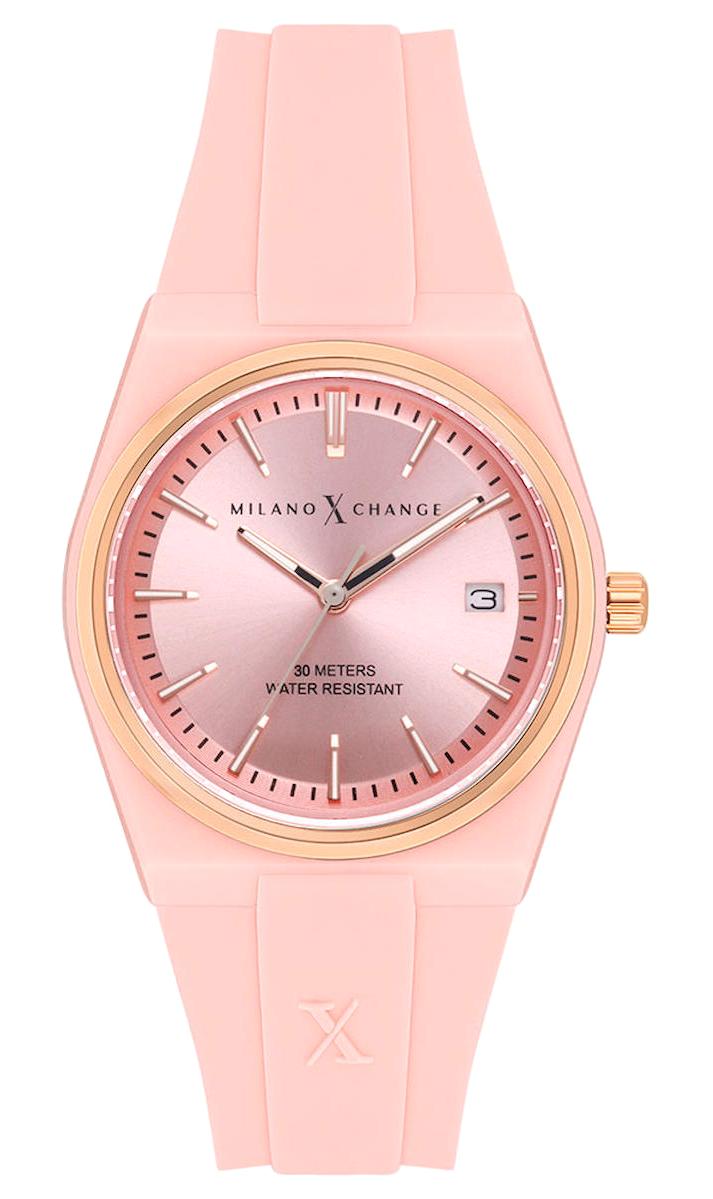 Milano X Change MXL5113 Takvimli 34 mm Pembe Silikon Kordon Analog Kadın Kol Saati