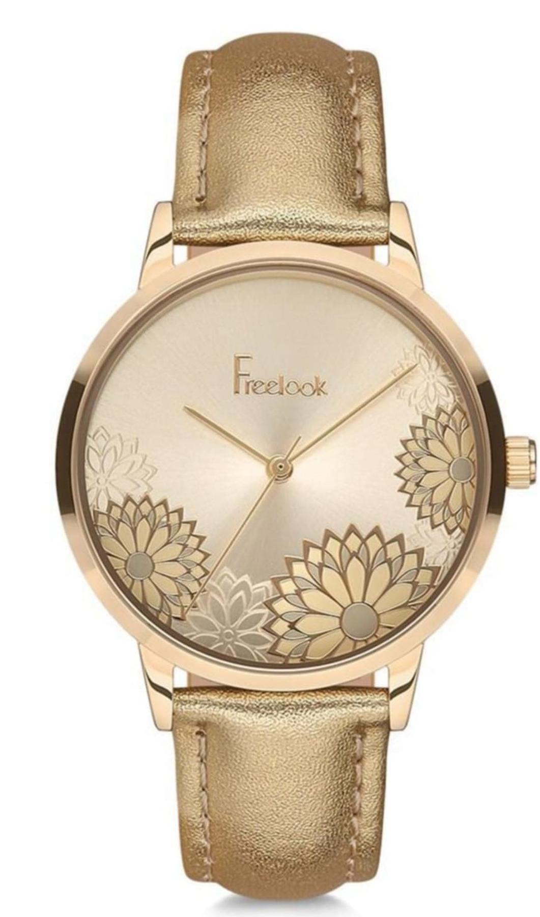 Freelook F.1.1104.03 34 mm Altın Deri Kordon Analog Kadın Kol Saati