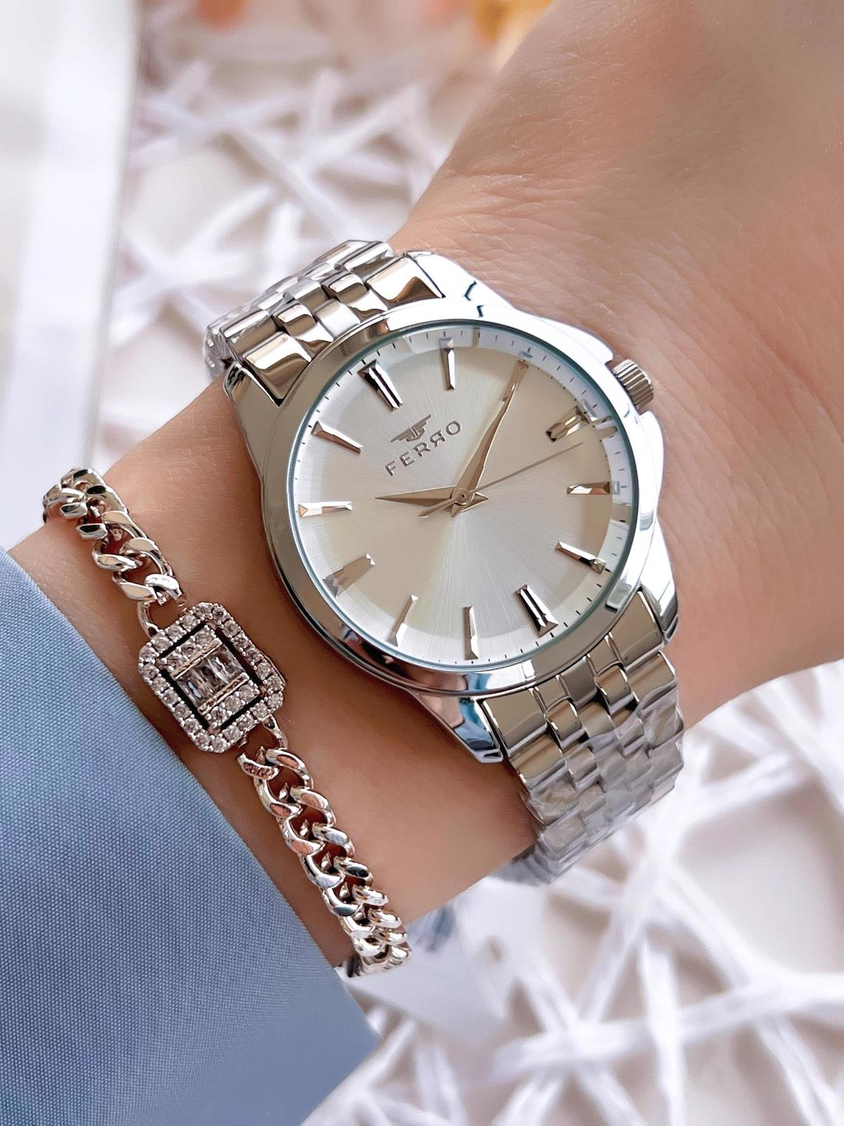 Ferro EFL40109A 36 mm Gri Çelik Kordon Analog Kadın Kol Saati