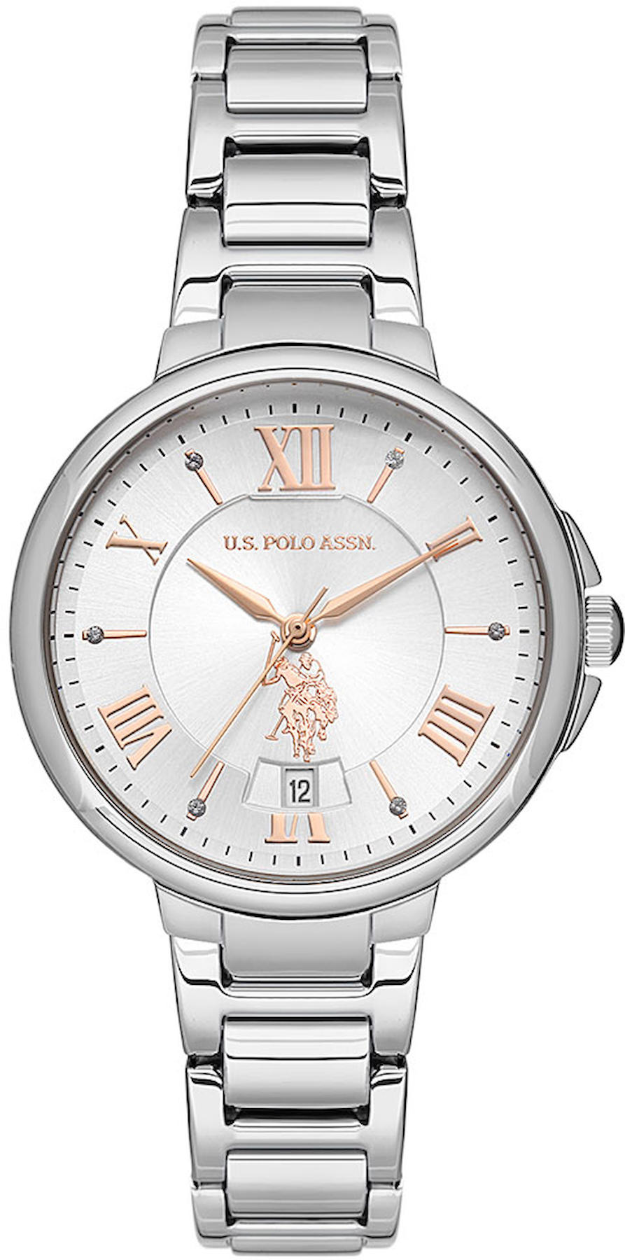 U.S. Polo Assn USPA2012-07 Takvimli 35 mm Gri Çelik Kordon Analog Kadın Kol Saati
