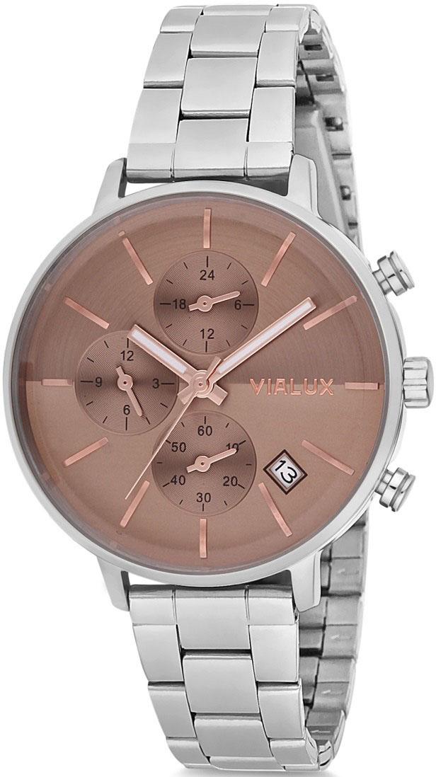 Vialux LY522S-05SR Takvimli 38 mm Gri Çelik Kordon Analog Kadın Kol Saati