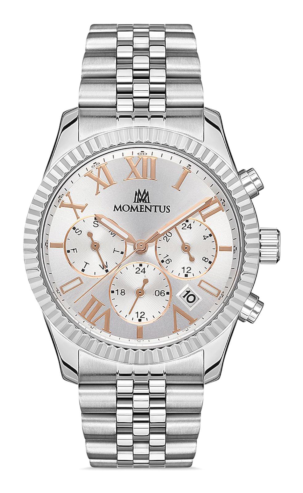 Momentus CW128S-02SR Takvimli 38 mm Gri Çelik Kordon Analog Kadın Kol Saati