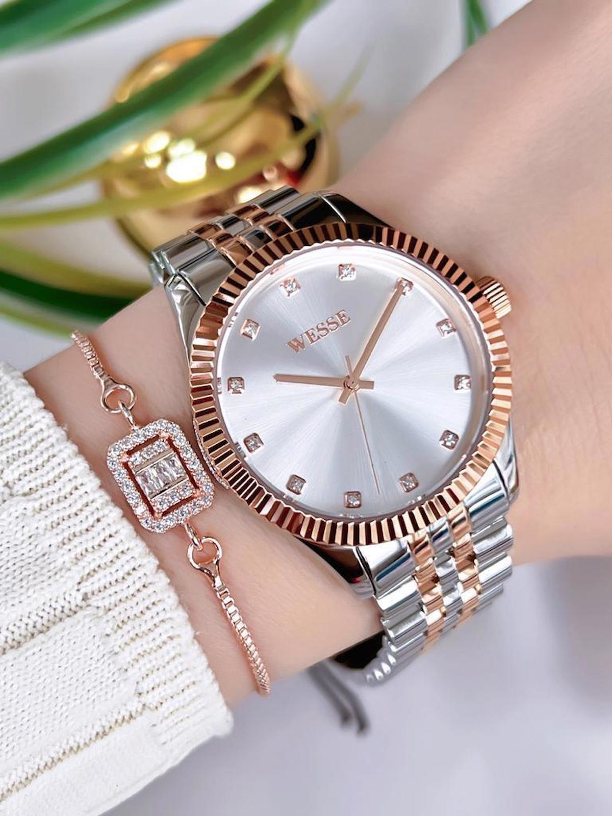 Wesse WWL.108801 40 mm Gri-Rose Gold Çelik Kordon Analog Kadın Kol Saati