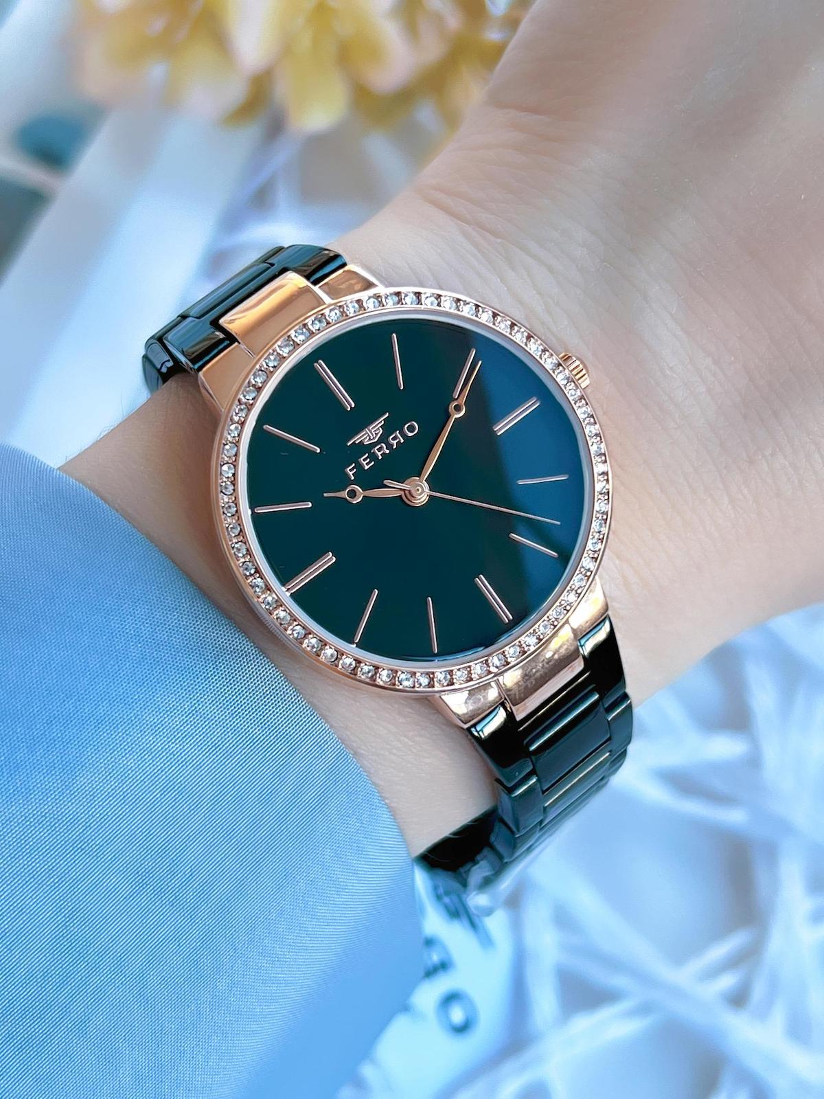 Ferro BF21093AWT-R 36 mm Siyah Çelik Kordon Analog Kadın Kol Saati