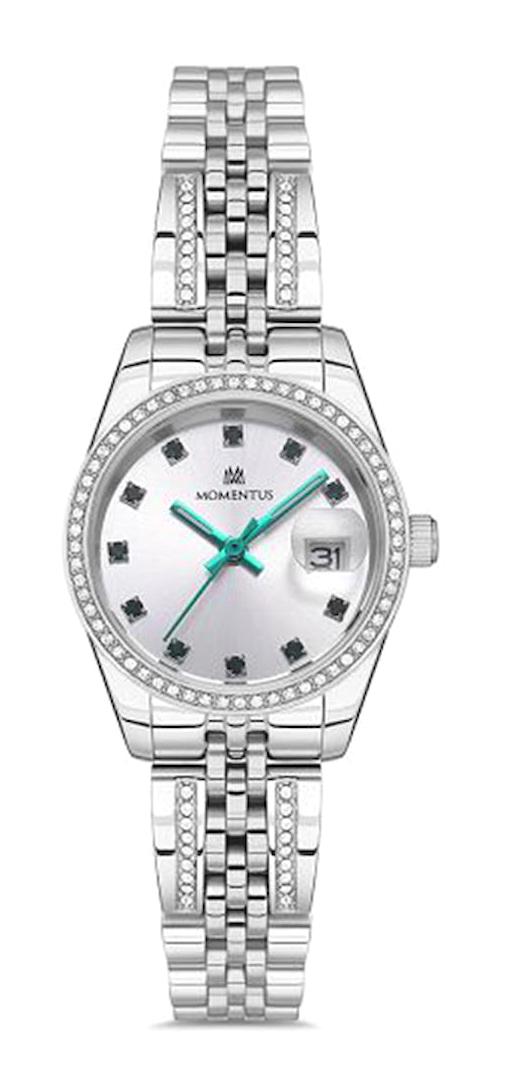 Momentus SS257S-02SS Takvimli 26 mm Gri Çelik Kordon Analog Kadın Kol Saati