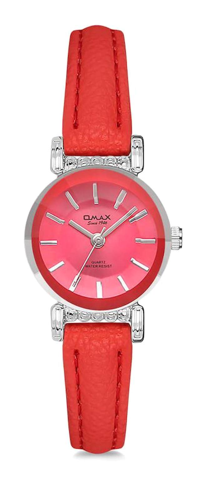 Omax 00CGC010IR16 23 mm Kırmızı Deri Kordon Analog Kadın Kol Saati