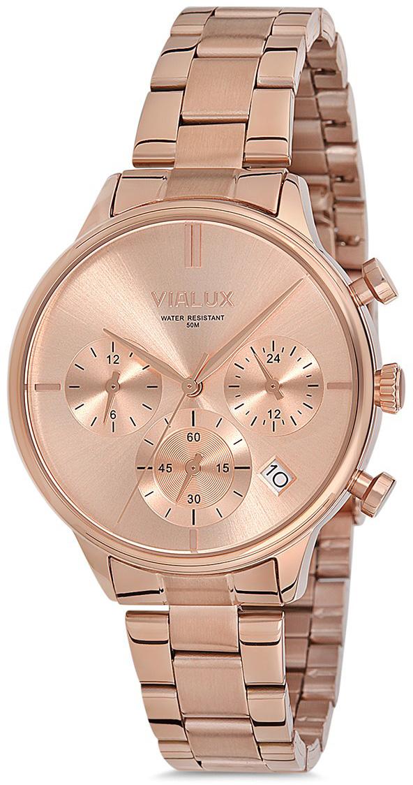 Vialux LY511R-12SR Takvimli 35.5 mm Rose Gold Çelik Kordon Analog Kadın Kol Saati