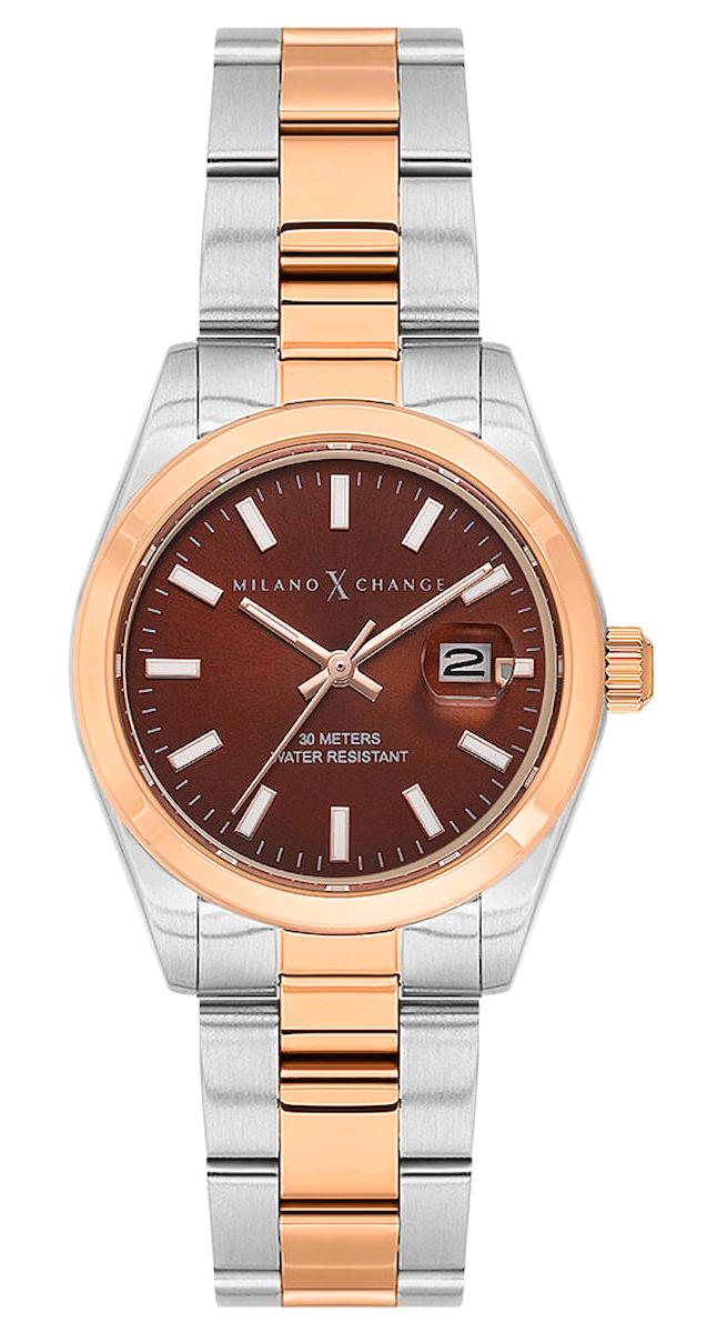 Milano X Change MXL6127 Takvimli 31 mm Gri-Rose Gold Çelik Kordon Analog Kadın Kol Saati