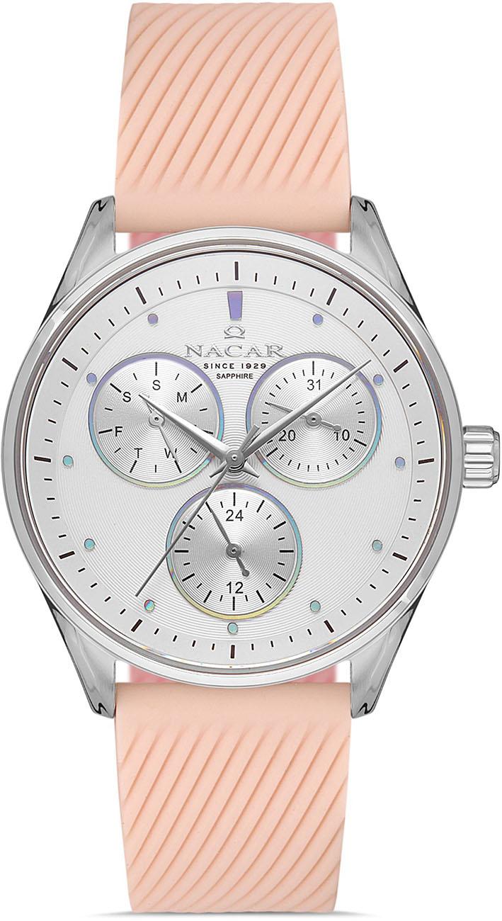 Nacar 34-39B267-ASS9 Takvimli 36 mm Pembe Silikon Kordon Analog Kadın Kol Saati