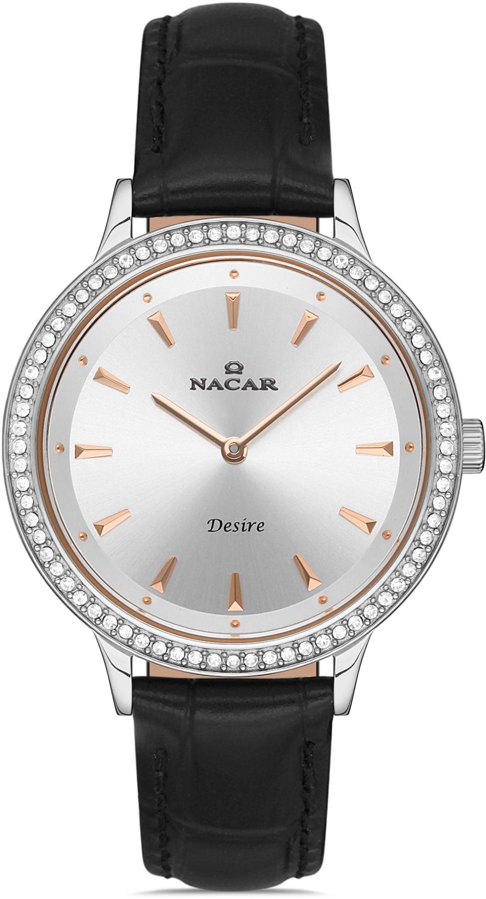 Nacar 10-3931036-ASL1S 37 mm Siyah Deri Kordon Analog Kadın Kol Saati