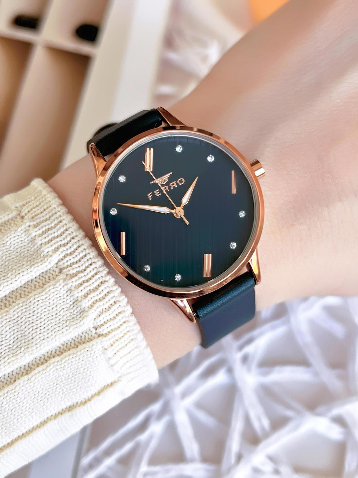 Ferro 1927BWT 36-40 mm Siyah Deri Kordon Analog Kadın Kol Saati