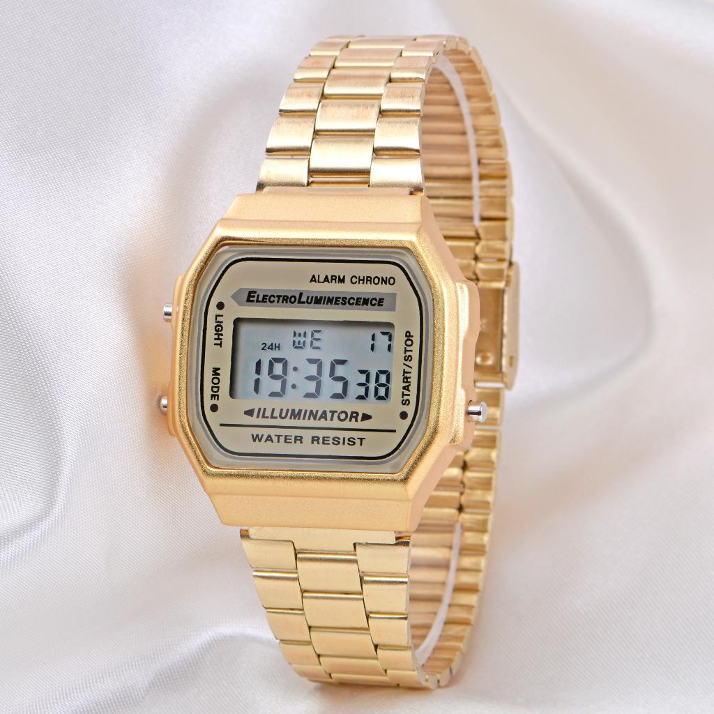 Pinkoli ST-304128 Takvimli 35 mm Altın Çelik Kordon Dijital Unisex Kol Saati