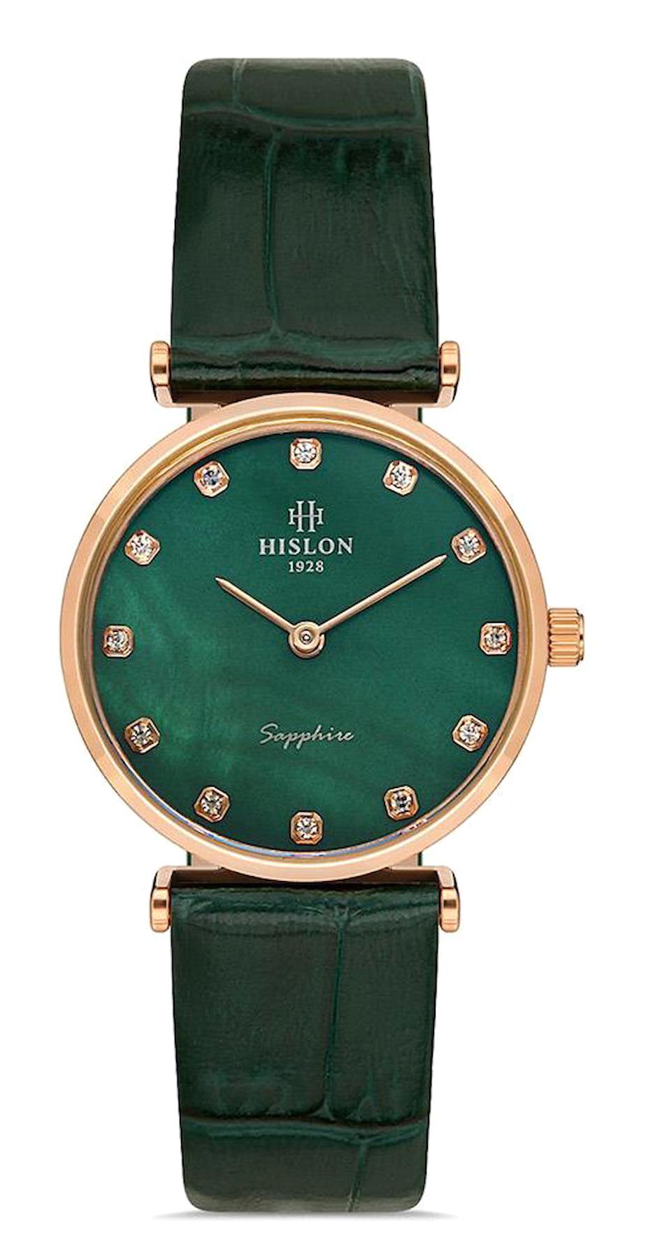 Hislon QL119R-15KR 34 mm Yeşil Deri Kordon Analog Kadın Kol Saati