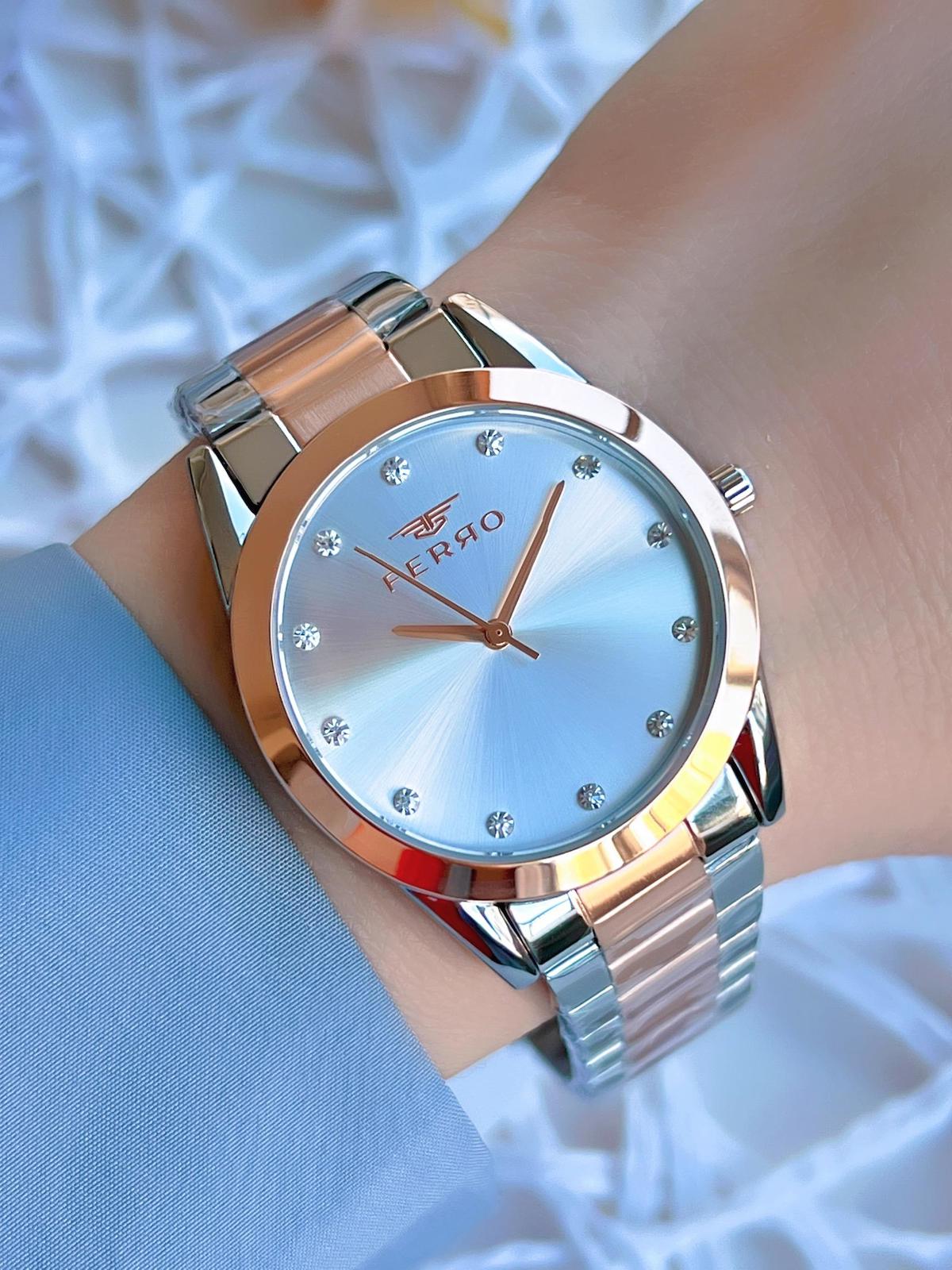 Ferro BF21929-E 36 mm Gri-Rose Gold Çelik Kordon Analog Kadın Kol Saati