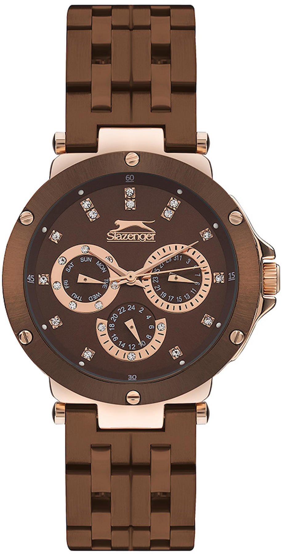 Slazenger SL.09.2159.4.03 Takvimli 38 mm Kahverengi Çelik Kordon Analog Kadın Kol Saati