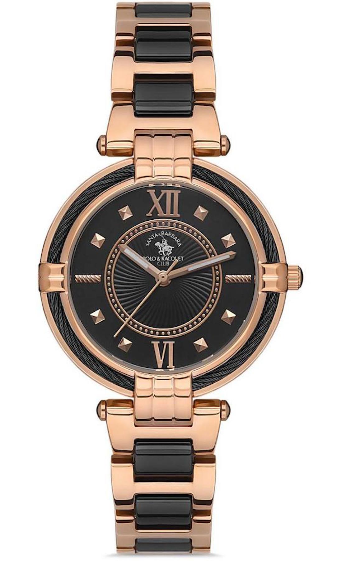 Santa Barbara Polo & Racquet Club SB.1.10405.4 34 mm Rose Gold - Siyah Çelik Kordon Analog Kadın Kol Saati