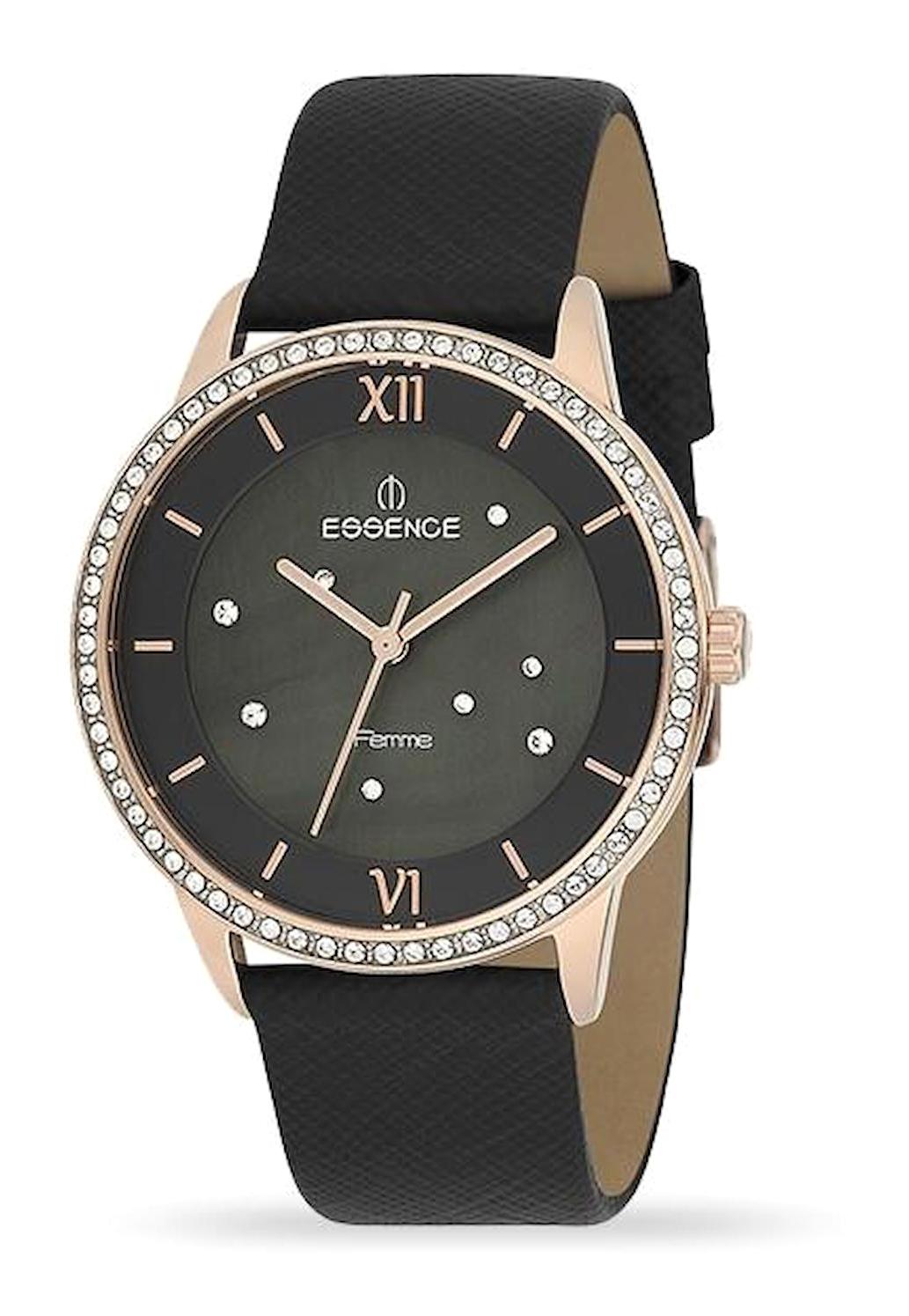 Essence D967.451 34 mm Siyah Deri Kordon Analog Kadın Kol Saati